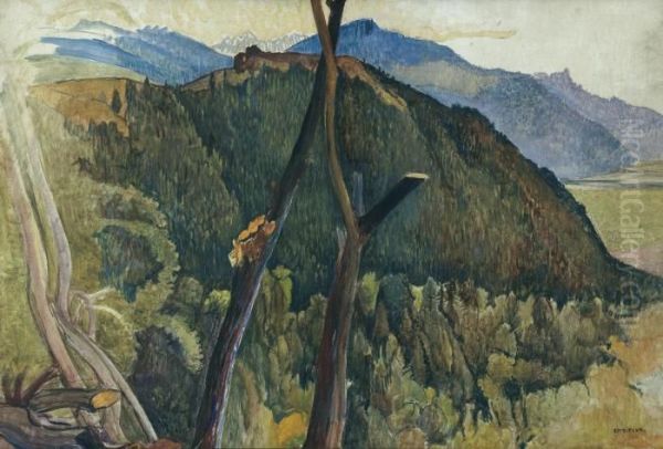 Landscape In The Valais Oil Painting by Ernest Bieler