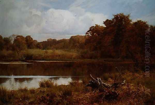 A Silent Pool: Autumn, Abinger Mill Pond, Surrey Oil Painting by Edward Wilkins Waite