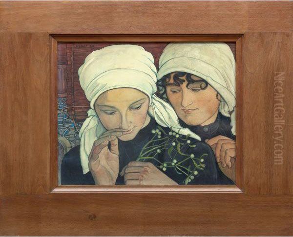 Deux Valaisannes Oil Painting by Ernest Bieler