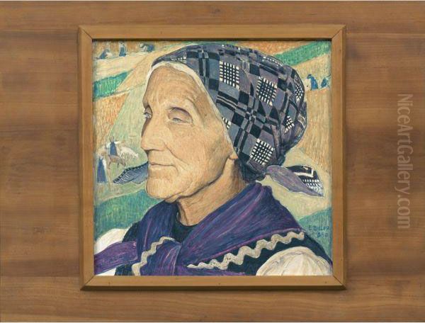 Old Woman From The Valais Oil Painting by Ernest Bieler