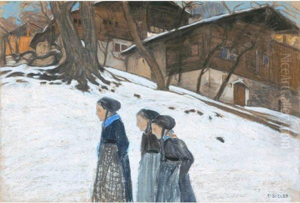 Paysage D'hiver Oil Painting by Ernest Bieler