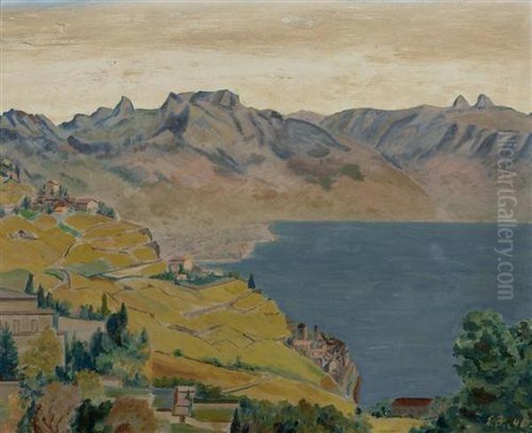 Saint Saphorine Am Genfersee. 1946. (saint Saphorine At Lake Geneva) Oil Painting by Ernest Bieler