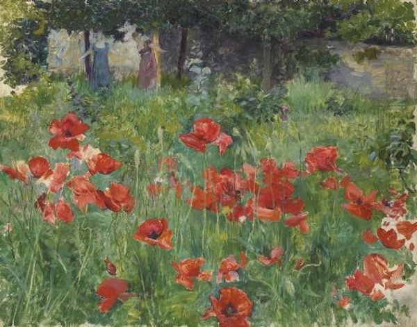 Les Coquelicots, Um 1890 Oil Painting by Ernest Bieler