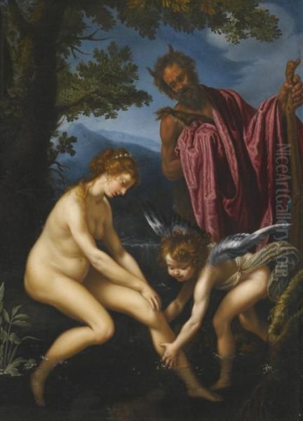 Venus, Cupid And Pan Oil Painting by Giovanni Biliverti