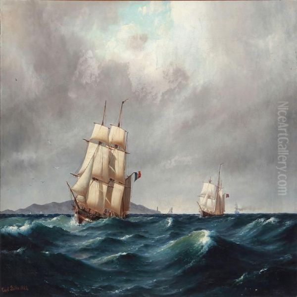 Seascape With A French Sailing Ship Oil Painting by Carl Ludwig Bille