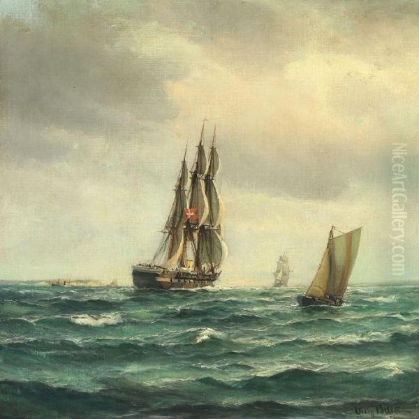 Seascape With Sailing Ships Oil Painting by Vilhelm Bille