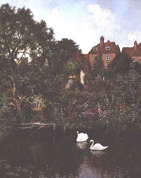 Old Guildford, Surrey (River Wey), 1908 Oil Painting by Edward Wilkins Waite