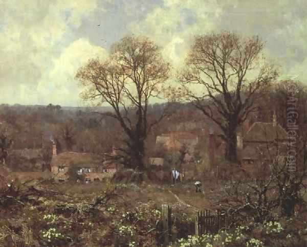 Early Spring in a Surrey Village Oil Painting by Edward Wilkins Waite