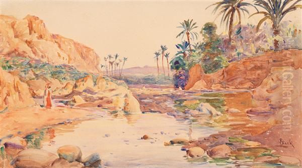 Au Bord De L'oued Oil Painting by Alphonse Birck