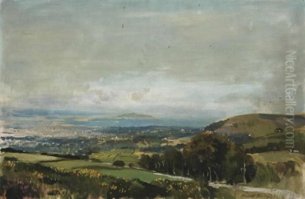 Dublin Bay From The Hills Above Rathfarnham, Co. Dublin Oil Painting by Oswald Hornby J. Birley