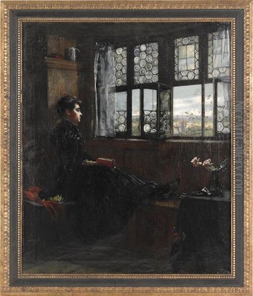 A Woman Reading By A Window Oil Painting by William Verplanck Birney