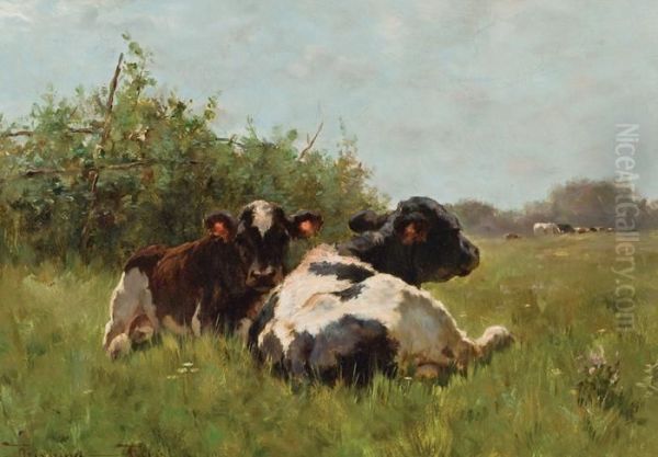 Cows In A Pasture Oil Painting by Henry Singlewood Bisbing