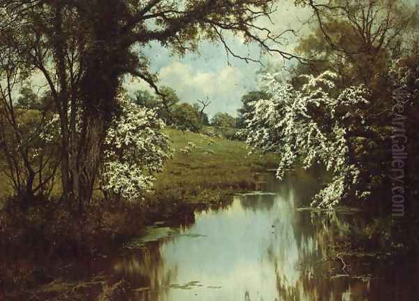 Where Spreading Hawthorns Gaily Bloom Oil Painting by Edward Wilkins Waite