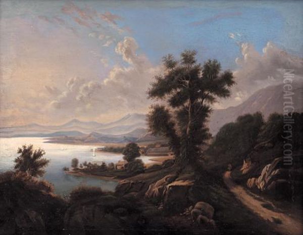 Paesaggio Delle Prealpi Con Lago Oil Painting by Luigi Bisi