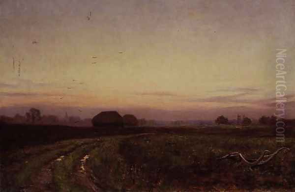 Sunset or The Resting Plough, Woolhampton, Berkshire, 1911 Oil Painting by Edward Wilkins Waite