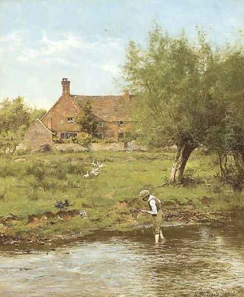 Catching sticklebacks Oil Painting by Edward Wilkins Waite