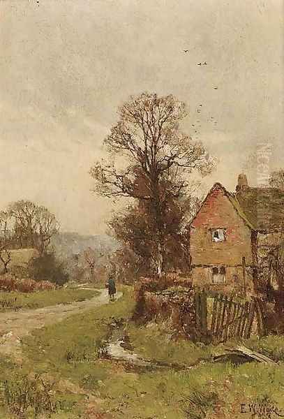 A figure on a country lane Oil Painting by Edward Wilkins Waite