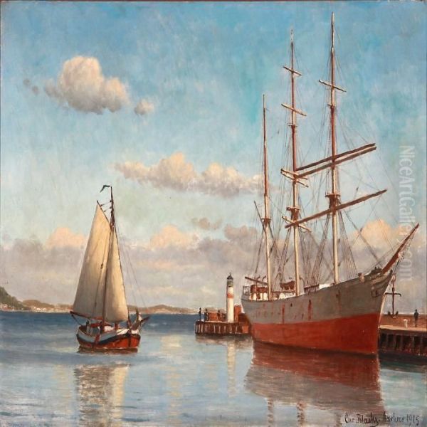 View From Aarhus Harbour, Denmark Oil Painting by Christian Vigilius Blache