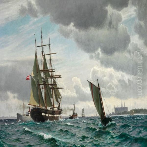 Numerous Ships Crossing In Oresund Oil Painting by Christian Vigilius Blache