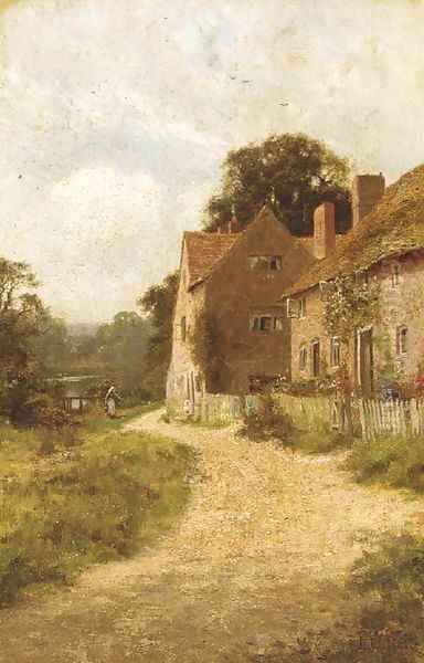 Sunlit cottages Oil Painting by Edward Wilkins Waite