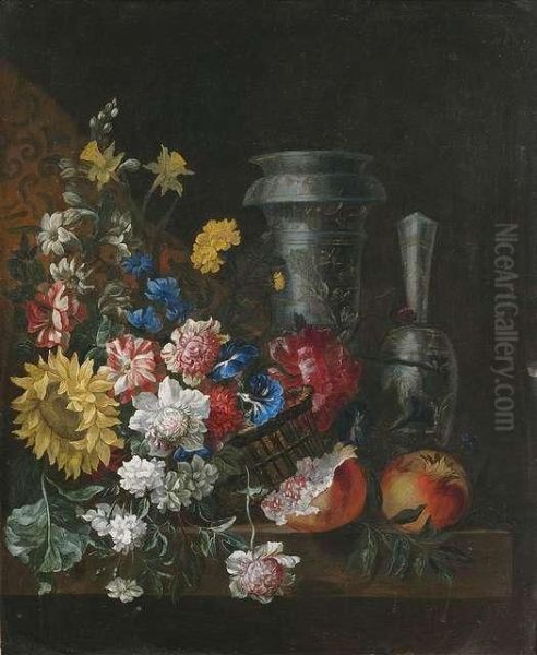 Blumen- Und Fruchtestilleben Mit Prunkgefasen Auf Einem Steinpodest Oil Painting by Jean Baptiste Belin de Fontenay