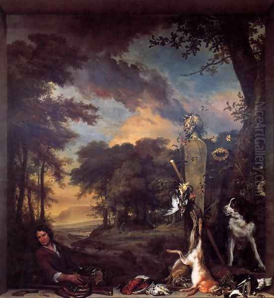 Landscape with Huntsman and Dead Game Oil Painting by Jan Weenix