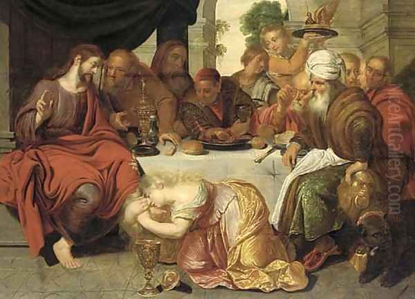 Mary Magdalen washing the feet of Christ Oil Painting by Artus Wolffort