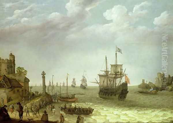 Settlement on a rocky shore with the Dutch fleet approaching, 1640 Oil Painting by Abraham Willaerts