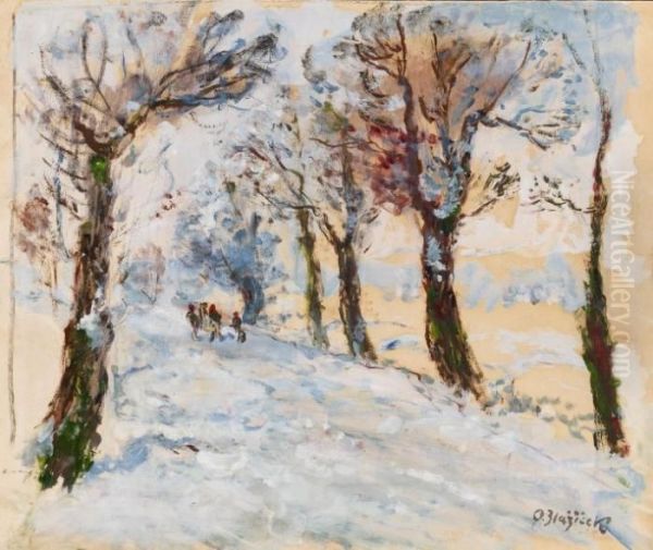 Winterlandschaft Oil Painting by Oldrich Blazicek