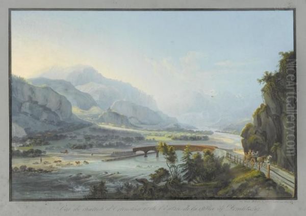 Vue Du Chateau D'ortenstein Et De L'entree De La Vallee Dom 
Letschg Oil Painting by Ludwig Bleuler