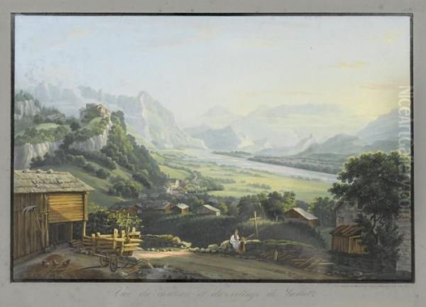 Vue Du Chateau Et Du Village De Vadutz Oil Painting by Ludwig Bleuler