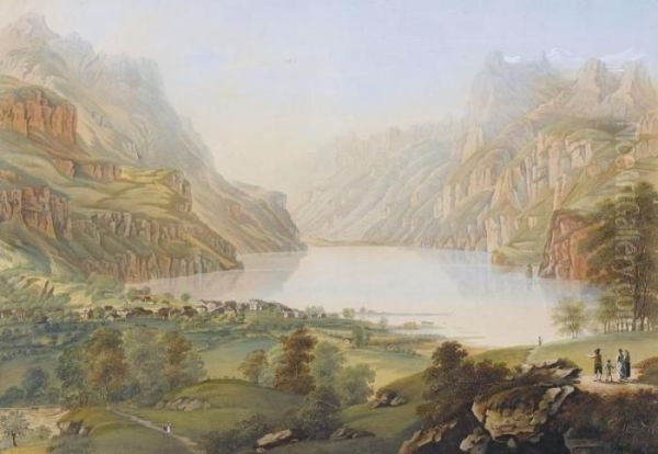 Brunnen Sammt Dem Ruetli Und Tellenplatten Am Vierwaldstaed 
Ter See Oil Painting by Johann Heinrich (II) Bleuler: