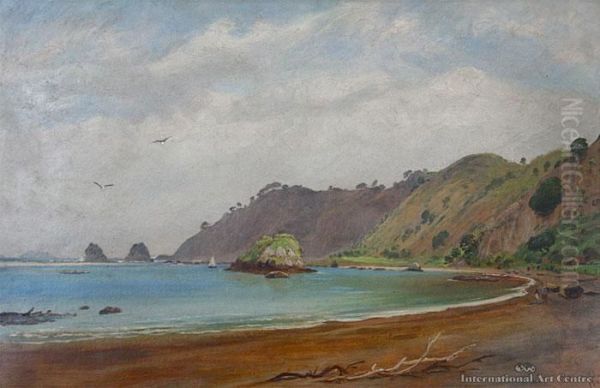 Beach At Whakatane Oil Painting by Charles Blomfield