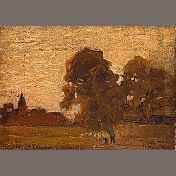 A Rural Landscape Oil Painting by Bernardus Johannes Blommers