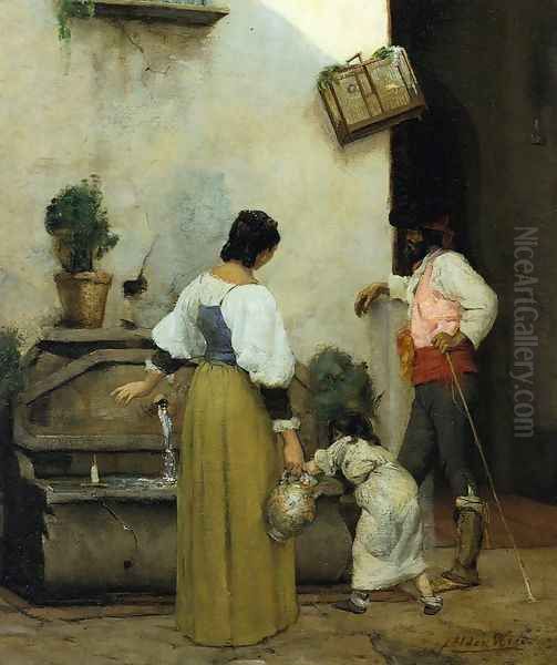 At the Water Trough Oil Painting by Julian Alden Weir