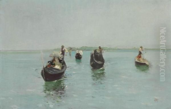 Venetian Gondoliers Oil Painting by Robert Frederick Blum