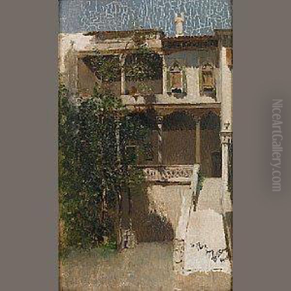 A Venetian Courtyard Oil Painting by Robert Frederick Blum