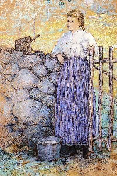 Girl Standing By A Gate Oil Painting by Julian Alden Weir