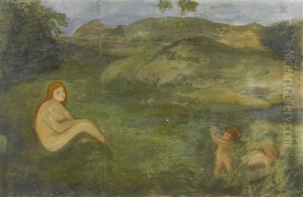 Nymph In A Meadow As Representative Of Time (fragment) Oil Painting by Arnold Bocklin