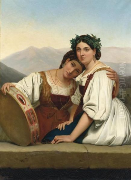 Italian Tambourine Girls Oil Painting by Guillaume Bodinier