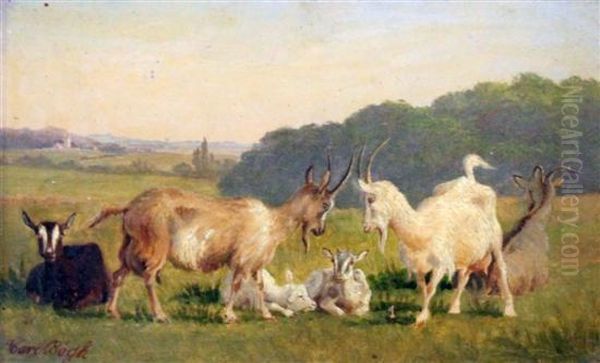 Goats In A Landscape Oil Painting by Carl Henrik Bogh