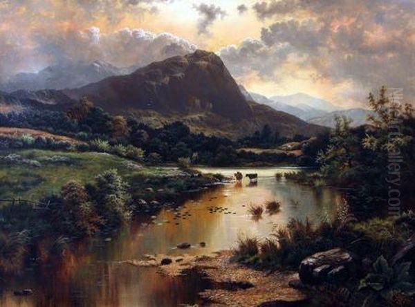 Llyn Geirionydd Afternoon Oil Painting by John Henry Boel