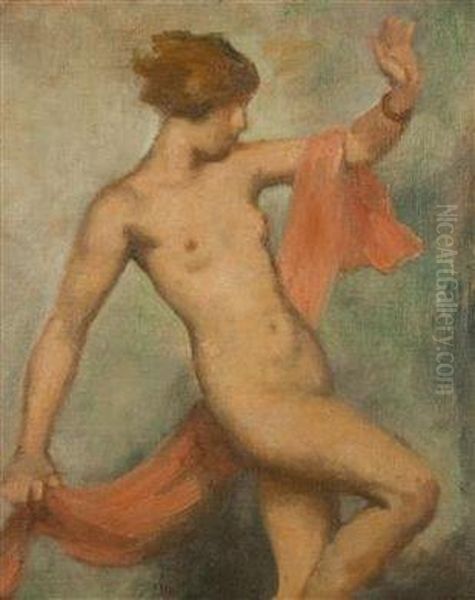 A Dancer With A Pink Scarf Oil Painting by Hugo Boettinger