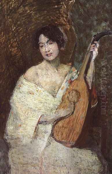 Lady with a Mandolin Oil Painting by Julian Alden Weir