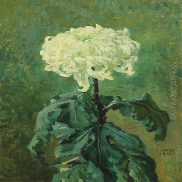 White Chrysanthemum Oil Painting by Einar Vilhelm Bogh