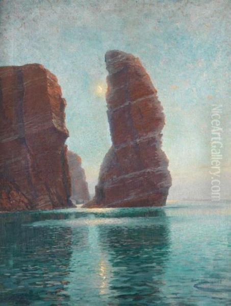 Felsen Von Helgoland Bei Mondschein Oil Painting by Hans Bohrdt