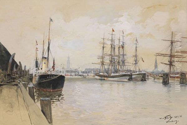 Hamburger Hafen Oil Painting by Hans Bohrdt