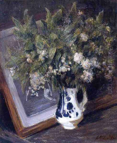 Flowers in a Delft Jug Oil Painting by Julian Alden Weir