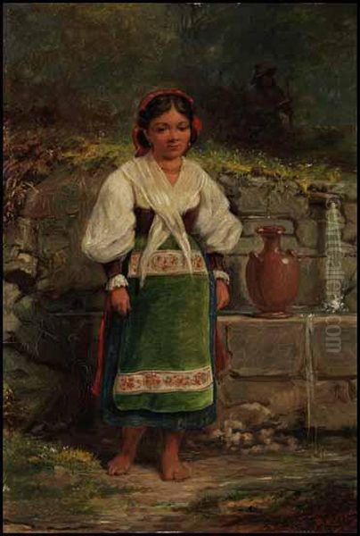 Waiting At The Fountain Oil Painting by Alfred Boisseau