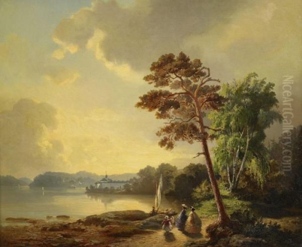 Vy Over Edsviken Mot Stocksund Och Ulriksdals Slott Oil Painting by Johan Christoffer Boklund